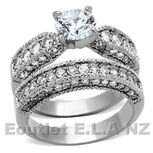 2.01CT VINTAGE STYLE STAINLESS STEEL WEDDING SET-4 sizes